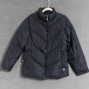 Vintage First Down Puffer Jacket Large Black Down Quilted Zip Coat Snow Gorp 90s